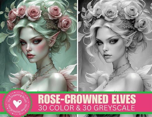 Rose Elf Princess Coloring Book: Grayscale & Color Floral Fantasy (PDF Download) - Etsy Australia