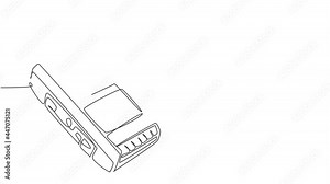 Animated self drawing of one continuous line draw retro old classic analog portable cassette tape recorder. Vintage mobile voice recorder item concept. Full length single line animation illustration.