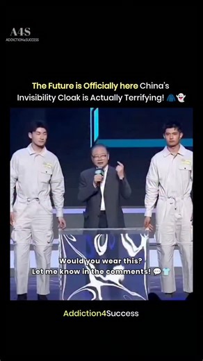 𝐀𝐃𝐃𝐈𝐂𝐓𝐈𝐎𝐍𝟒𝐒𝐔𝐂𝐂𝐄𝐒 on Instagram: "The video showcases a viral demonstration of what is being called "the world's first invisibility cloak" in China, blending real-world physics with clever video editing. 🇨🇳✨ It begins with a scientific presentation featuring Chu Junhao, a physicist who uses a lenticular lens panel to make his lower half "vanish" by refracting light, effectively rendering objects behind it invisible. 🧪👓 However, the second half of the clip transitions into a wel