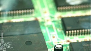 Abstract blurred electronica background. Crash electronic components. Computer technology 4K footage in slow motion. Concept system failure.