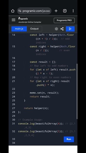 Beautiful Array in JavaScript | Generate Any Beautiful Array Efficiently