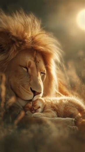 Whimsical Realism, Dreamlike, Soft Focus style, Lion His child baby lion #shorts #reels