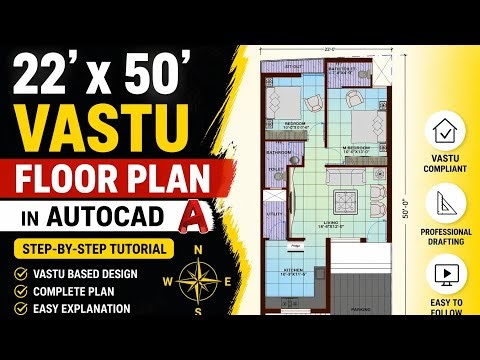 22' x 50' Vastu Floor Plan Design in AutoCAD | Step-by-Step Drafting
