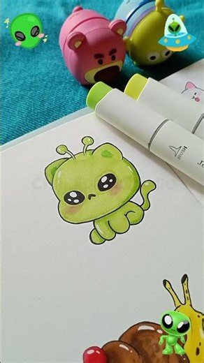 Cute Alien Cat Drawing #drawing #alien #cat #cuteart #trending #shorts #traditionaldrawing