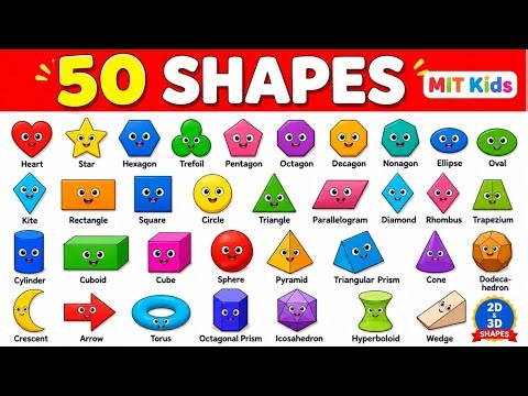50 Shapes Names in English 🔷 | Learn 2D & 3D Shapes for Kids | Shapes with Pictures | MIT Kids