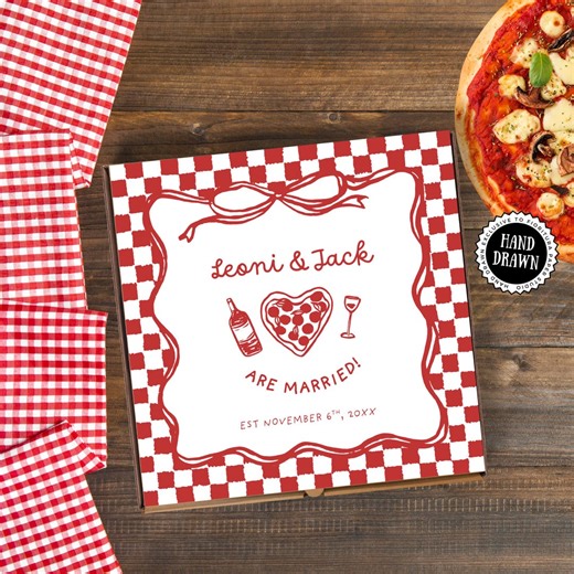 Wedding Pizza Box Label | Fun Printable Grazing Table Decor & Favor | Hand-drawn Editable Canva Template, Pizza and Vino After Party, PIZ2 - Etsy Australia