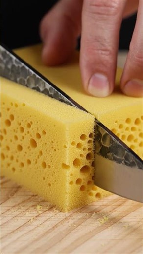 satisfying Sponge Cuts by Hand forged kitchen knife!