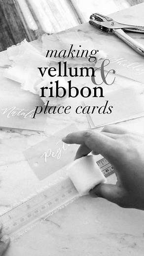 here’s my process for making the vellum & ribbon place cards ✨🏷 each card used around 11-12 inches of chiffon ribbon but you can always use less if you want shorter ends! 🧵🔖 #weddingplacecards #placecards #placecardsetting #vellumpaper #blushwedding #pinkwedding #weddingaesthetic #2023bride #moderncalligraphy #weddingcalligraphy #2023wedding | Taylor Jones Calligraphy