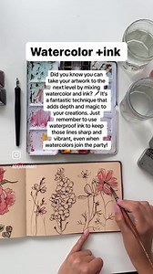 Hey there, art enthusiasts! Did you know you can take your artwork to the next level by mixing watercolor and ink ️ It's a fantastic technique that adds depth and magic to your creations. Just remember to use waterproof ink to keep those lines s | Merly