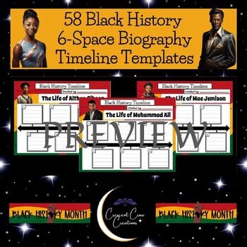 58 Black History Biography Timelines | 6-Space Detailed Chronology Templates