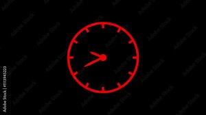 Round wall clock red animation .The timer counts down the time. Wall clock time working office hours animated. timer timelapse video animation 4k. Time pointer ticks in 12 hour time loop.