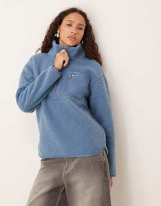 Threadbare borg 1/4 zip fleece with pocket detail in blue | ASOS