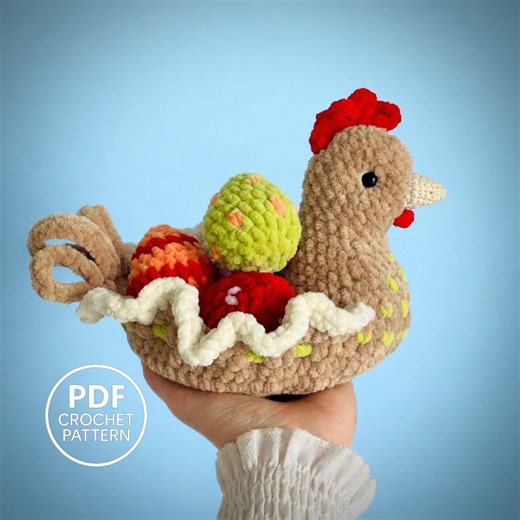 Easter Chicken Crochet Pattern With Eggs. Amigurumi Hen Basket PDF. Home Decor - Etsy