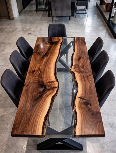 Modern Walnut River Table, Clear Epoxy Dining Table, Live Edge Wood Slab Table, Handcrafted Resin Dining Table, Custom Wood Furniture Table - Etsy