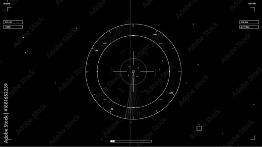 A HUD element displays various data points and lines in a circular layout against a black background. It is designed for use by video creators and web designers in projects.