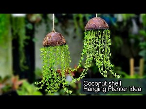 Coconut shell hanging planter idea | easy jellyfish Hanging planter | coconut shell craft