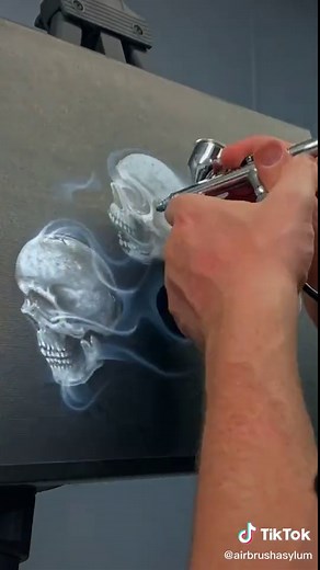 Realistic Airbrush Skull Art with Smoke Flames