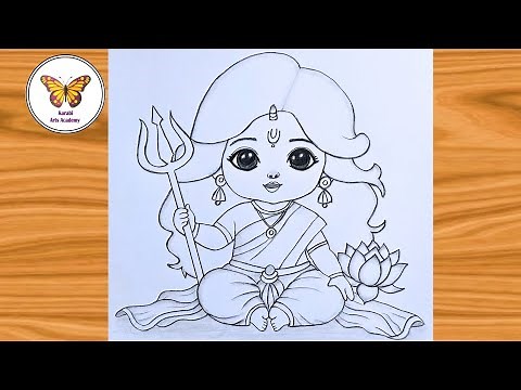 Cute durga maa drawing| devi durga with trishul| chitra
