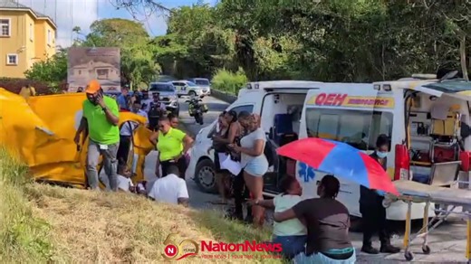 Emergency responders are on the scene of a mass casualty at Hopewell, St Thomas. Initial information says a public service vehicle struck a pole and overturned. School children were said to be on board. More details as they come. (Video by Reco Moore) #MeAndMyNation #YourNewsYourTimeYourWay #TheSourceMatters #Barbados | The Nation Barbados
