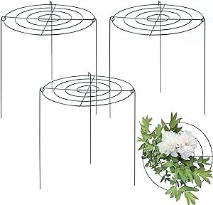 Sekcen 3 Pack 16 x 24 Inch Peony Support Cage Peony Ring Hoop Grow Through Plant Supports for Outdoor Plants Grow Through Grid Peony Stakes