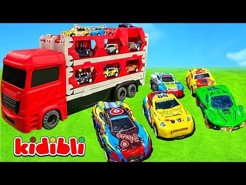 Play With Toys, Trucks, Vehicles, Race Cars In The Garage 🚗 Educational Video For Kids | Kidibli