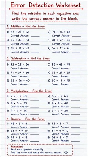 Error Detection Worksheet | Find the Mistakes