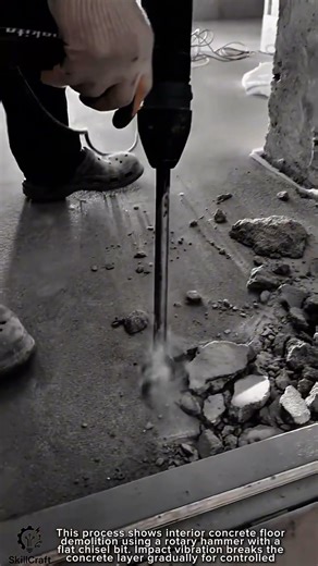 Interior Concrete Floor Work Tool Demolition Work Tool Using Rotary Hammer #worktool