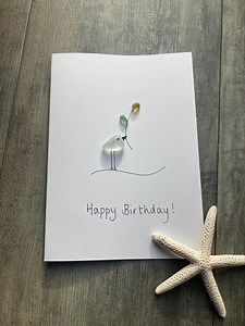 Sea Glass Bird Birthday Card: Handmade Blank Greeting Card - Etsy UK