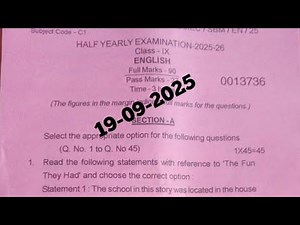 Class IX|Half Yearly Examination 2025|English question paper with solved MCQs|English|Class 9|MCQs