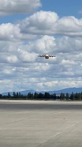 The RJ85 performing a partial drop at Spokane airport during a test flight - the large airtanker can unload up to 3000 gallons in a few seconds when responding to wildfires. Video from Edwin Sanders #aerialfirefighting #RJ85 #airtanker #wildfire #firefighter #aircraftmaintenance | AeroFlite Aerial Firefighting