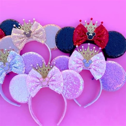 Bride Mouse Ears Headband: White Sequin Wedding Minnie Ears with Gold Crown