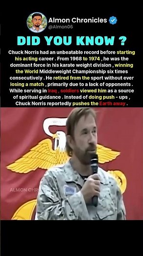 Chuck Norris had an unbeatable record before starting his acting career. From 19...