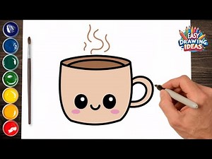 How to Draw a Cute Hot Chocolate Cup - Easy Kawaii Drawing Tutorial for Kids