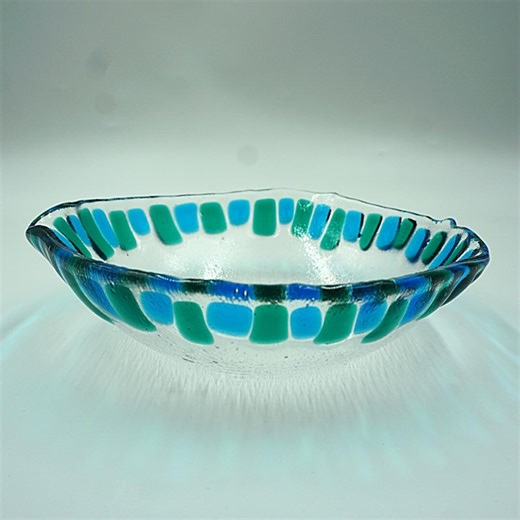 Handmade Fused Glass Bowl - Blue & Green Rim - Etsy