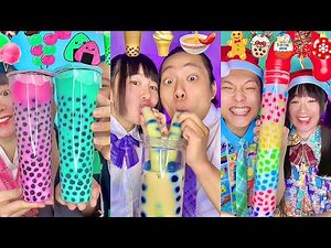 Rainbow Boba Emoji Food Challenge ASMR Compilation! Bubble tea🥵 (Part16)