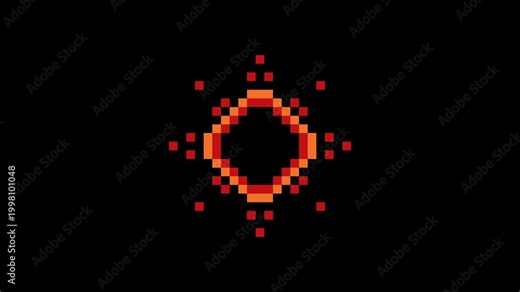 Pixel explosion animation with glowing particle effect. Digital spark dispersion in sequence. Retro game art asset with alpha channel for visual effect transition.