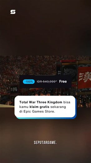 SEPUTARGAME MEDIA™ on Instagram: "Epic Games Store membuka awal tahun 2026 dengan kejutan besar bagi para penggemar genre strategi. Mulai hari ini hingga 8 Januari 2026, pengguna dapat mengklaim game Total War: Three Kingdoms secara gratis dan menyimpannya secara permanen di library mereka. Game besutan Creative Assembly ini mengajak pemain terjun ke masa gejolak Tiongkok kuno untuk menyatukan kerajaan melalui diplomasi, manajemen ekonomi, dan pertempuran taktis berskala besar yang menjadi ciri