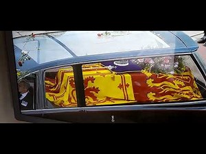 The Queen arrives St George's Chapel Windsor to Bagpipes 'Flowers of the Forest' during her funeral