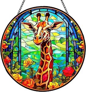 Giraffe 2D 8inch Acrylic Window Hanging - Funny Giraffes Art Suncatcher Pendant Wall Decor Tropical Party Decorations for Nursery New Home Animal Birthday Gifts for Men Women Mom Grandma (S, Giraffe)