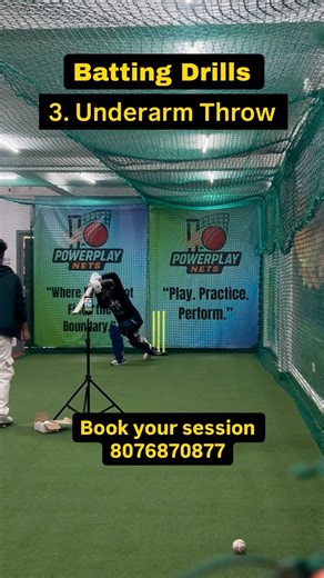 Powerplay Nets on Instagram: "Here are 3 Drills to Improve your batting 🏏 1. Overarm Throw 2. Drop Ball 3. Underarm Throw Follow - @powerplay_nets Book your session ☎️- 8076870877 #cricket #trending #explore #indoorcricket powerplaynets Cricket Reels Trending Drills Training"