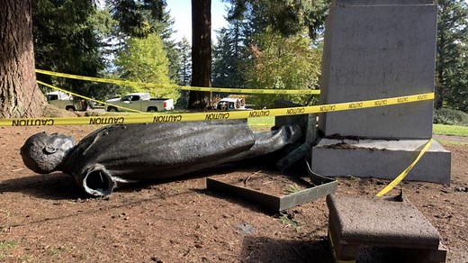 Vandals tear down Portland statue of women's rights opponent Harvey Scott