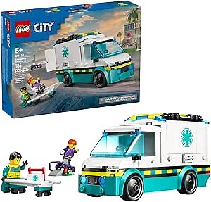 LEGO City Emergency Ambulance Toy - Building Sensory Toy for Kids, Boys and Girls, Ages 5+ - Educational, Learning Gift Idea for Birthdays and Holidays - Skateboarder and Driver Minifigures - 60451