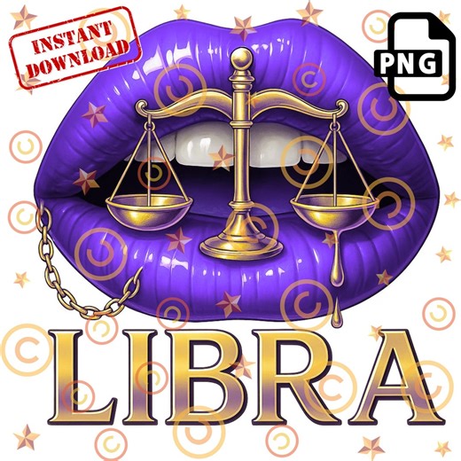Libra Zodiac PNG: Purple Lips, Gold Scales Sublimation Design (digital Download) - Etsy