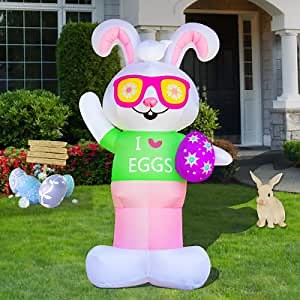 6 FT Easter Inflatables Outdoor Decorations,Bunny with Easter Eggs Easter Decorations Outdoor Blow up for Easter Holiday, Party Indoor, Garden,Lawn,Yard Decorations