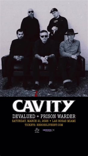 💥 Miami sludge legends! 3/21 CAVITY Devalued Prison Warder at Las Rosas in Miami. This is the Florida sludge/doom metal band’s long-awaited return. Hometown show! Saturday, March 21, 2026 🎟️: cavity.eventbrite.com⁣⁣⁣ HeroesLiveEnt.com⁣⁣⁣ Presented by Heroes Live Entertainment Heroes Live Entertainment | Heroes Live Entertainment