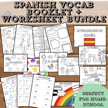Beginner Spanish Basic Vocab Words Coloring Posters/ Flipbook  Review Worksheets