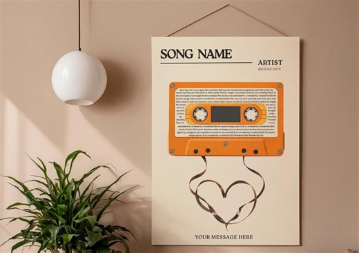 Retro Cassette Tape Wall Art - Personalized Song Lyrics Wall Decor - Etsy