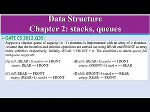 GATE CS 2012,Q35:Suppose a circular queue of capacity (n - 1) elements is implemented with an array