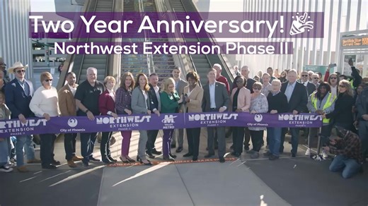 🎉 Two years ago today, we opened the Northwest Extension Phase II, connecting northwest Phoenix to our growing light rail system! Since opening, this 1.6-mile extension has served over 1.3 million trips, proving that transit investment drives community connection and economic growth. Thank you to our riders, community partners and everyone who supported this vision. Here's to the next chapter of growth! 🚆 | Valley Metro