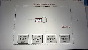 The image shows a "Net Force Game Medium". There is a central o... | Filo